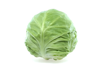 Obraz premium Fresh green cabbage head isolated on a clean white background for healthy eating concepts