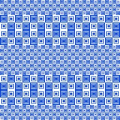 Ikat, fabric pattern, woven white and blue lines in circular and square shapes, Fabric Patterns Consist of Delicate Lines, Covers, Folk Patterns, Wallpaper, Carpet Design, Prints, Wraps.