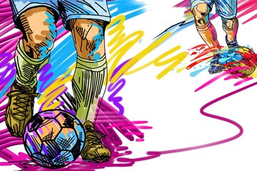 Football players in action, art and sport, with brush.strokes style​