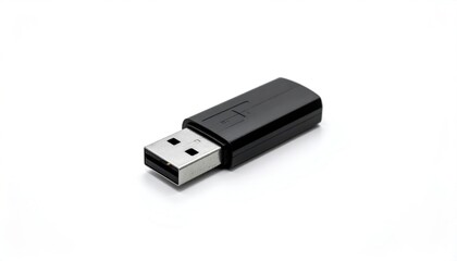Black USB Adapter on White Background for Data Transfer.
