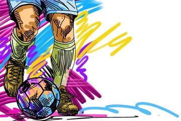 Football players in action, art and sport, with brush.strokes style​
