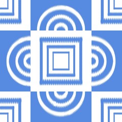 Ikat, fabric pattern, woven white and blue lines in circular and square shapes, Fabric Patterns Consist of Delicate Lines, Covers, Folk Patterns, Wallpaper, Carpet Design, Prints, Wraps.