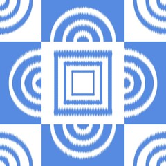 Ikat, fabric pattern, woven white and blue lines in circular and square shapes, Fabric Patterns Consist of Delicate Lines, Covers, Folk Patterns, Wallpaper, Carpet Design, Prints, Wraps.
