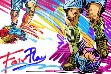 Football players in action, art and sport, with brush.strokes style​