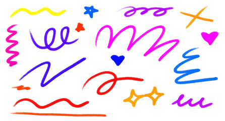 Colorful Crayon Scribble Stroke Collection with Hand Drawn Abstract Lines on transparent Background
