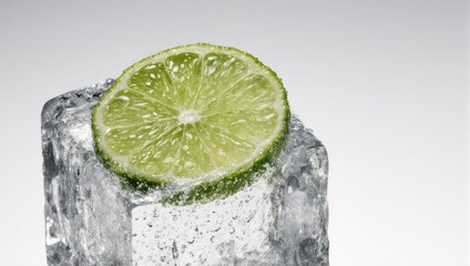 Lime Slice on Ice Cube - Refreshing Citrus Still Life.