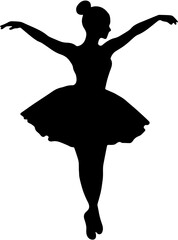 Silhouette of a beautiful ballerina dancing in classic pose on white background