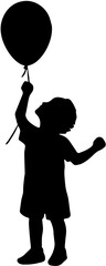 Silhouette of a little boy holding a balloon and looking up