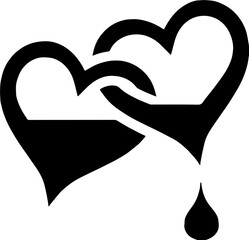 Interlocking hearts silhouette with blood drop or melting effect