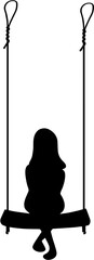 Silhouette of a lonely girl sitting on a swing back view