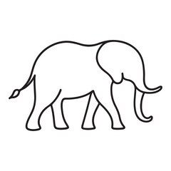 Obraz premium A large black wildlife silhouette of a wild baby elephant walking on a safari nature trail, featuring a detailed trunk design for a zoo animal vector illustration isolated on white