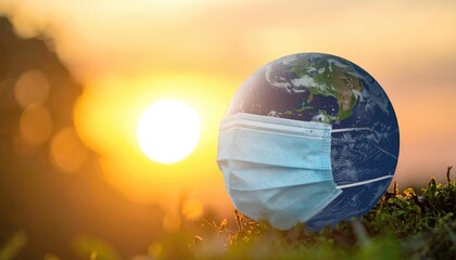 World Protection: A poignant image of planet earth wearing a surgical mask, a symbol of our global community facing unprecedented challenges. It captures the essence of health consciousness.