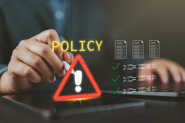 Modern digital policy compliance concept highlighting regulatory standards and cybersecurity awareness for business environments, emphasizing digital transformation and secure data governance.