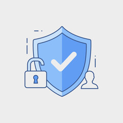 Obraz premium Digital Security Shield with Unlocked Padlock and User Icon, Data Protection Concept