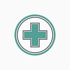 Obraz premium Teal Medical Cross Symbol in Circle Icon - Healthcare, Medicine, Health, First Aid, Assistance