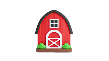 Cartoon Red Barn with White Door and Window