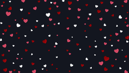 Many heart confetti rained down on black background