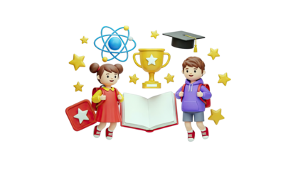 Children Celebrating Academic Achievement with School Supplies and Stars