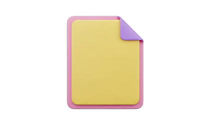 3D Icon of a Yellow Document with Pink Border and Purple Corner