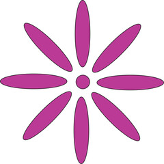 Minimal abstract flower vector illustration with petal shapes arranged in a circular pattern, flat modern design, clean geometric floral symbol, isolated on white background.