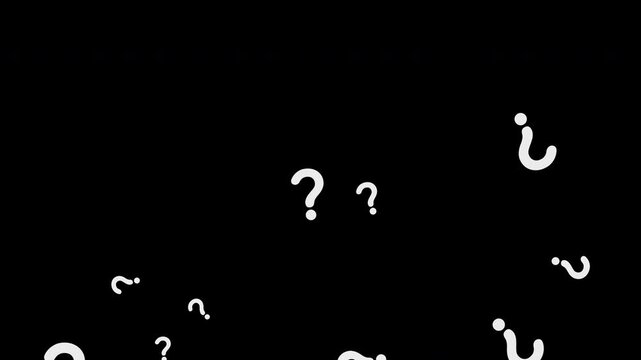 Falling Question marks on transparent background, alpha channel