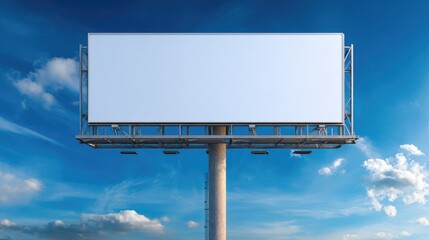 Obraz premium Blank billboard against blue sky background. Digital screen for outdoor advertising mockup and media commercial