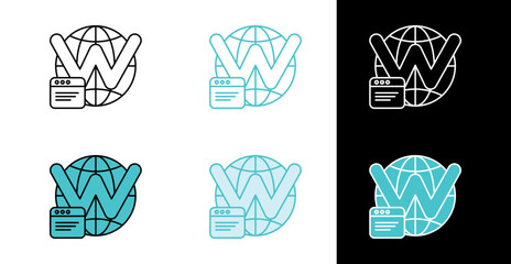 World Wide Web browser window and globe icon for website browsing in line and fill style