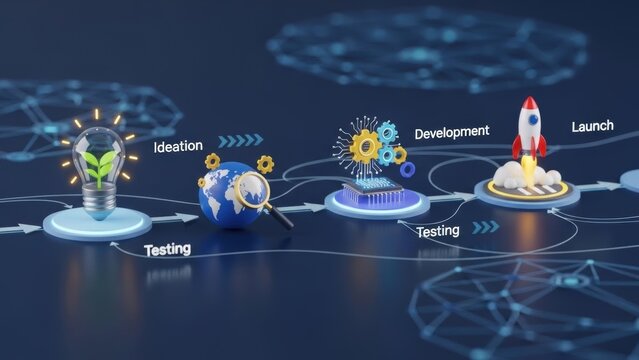 Visual representation of the complete innovation process from conceptualization through successful