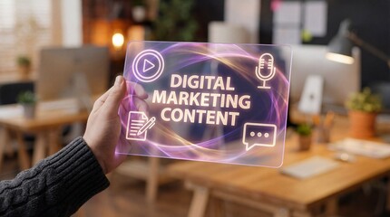 Innovative digital marketing content strategies modern office visual presentation professional environment close-up view engaging concepts for businesses