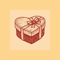 A hand-drawn heart-shaped gift box with a ribbon tied in a bow