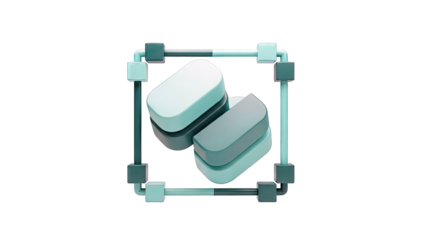 Abstract 3D render of stacked geometric shapes within a frame