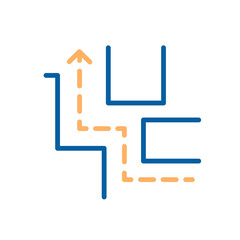 Obraz premium Path with arrow navigating a complex maze, symbolizing strategic direction, decision-making, growth and reaching goals. Thin line icon editable stroke