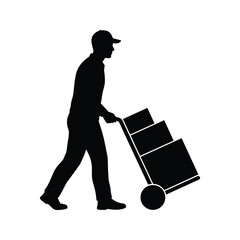 Delivery Worker Silhouette with Cardboard Box
