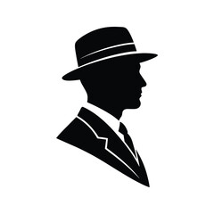 Vintage Gentleman Profile Silhouette Fedora Hat