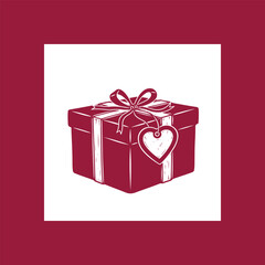 Gift box with a heart tag tied with a ribbon