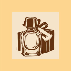 Perfume bottle and gift box illustration