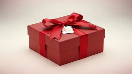 Fototapeta premium Red gift box with ribbon and tag