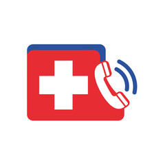 Obraz premium Emergency Medical Call Icon: Red Cross Phone Alert Symbol