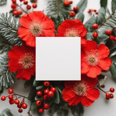 Vibrant Red Flowers and Berries with Copy Space