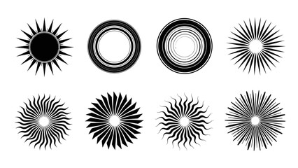 Fototapeta premium Sunburst Abstract Shapes Set, Retro Starburst Graphics, Vintage Rays Icons