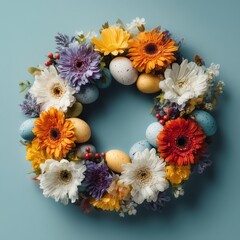 Wreath with flowers and eggs