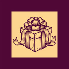 Vintage gift box with a large bow and ribbon