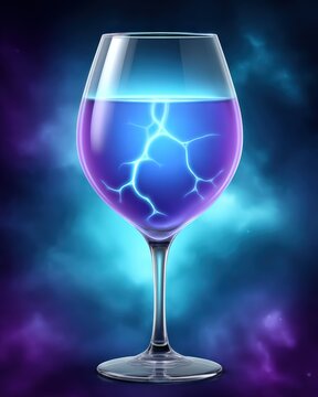 Crystallized stardust elixir served in an orb-shaped glass, with glowing molecular patterns in the liquid, set against an abstract cosmic setting, illuminated by dramatic glowing backlight, in