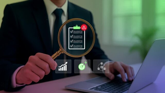 Businessman managing and assessing risks for business investment, business risk control and risk management strategies, forecasting, estimating, financial business concept, 4k video clip