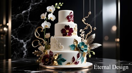luxury floral wedding cake with gold accents for elegant celebrations and professional event branding