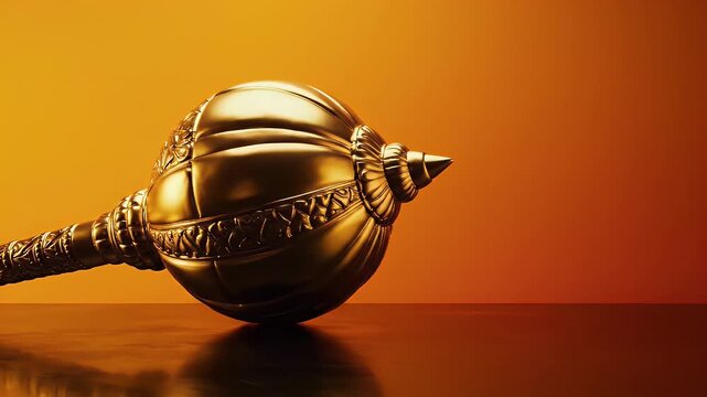 Hanuman Jayanti with Golden Gada on Left and Saffron-to-Orange Gradient Background