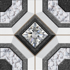 stone mosaic tiles with diamond ornament in the center