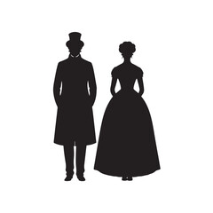 Victorian Couple silhouette vector black color white?background (2).eps