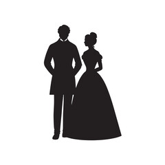 Victorian Couple silhouette vector black color white?background (1).eps