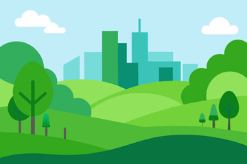 Obraz premium Calm Corporate Green Park Landscape Vector